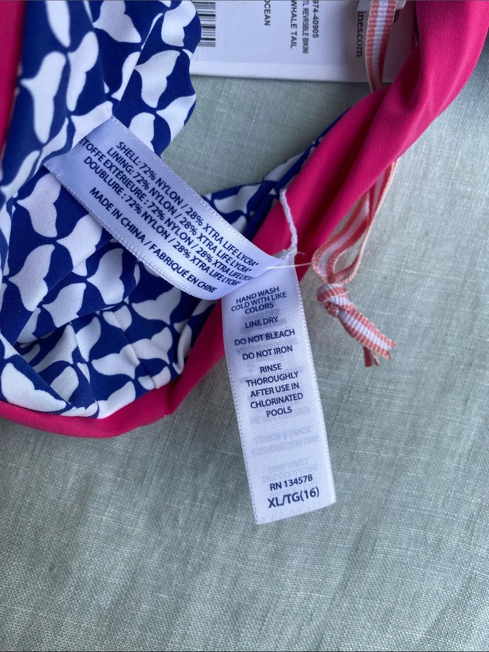 NWT Vineyard Vines pink blue whale reversible halter bikini top